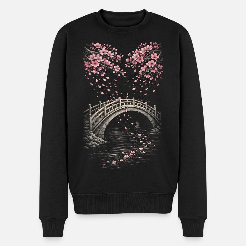 Kirschblüten Sakura Kirschblüte - Männer Premium Bio Pullover - Schwarz