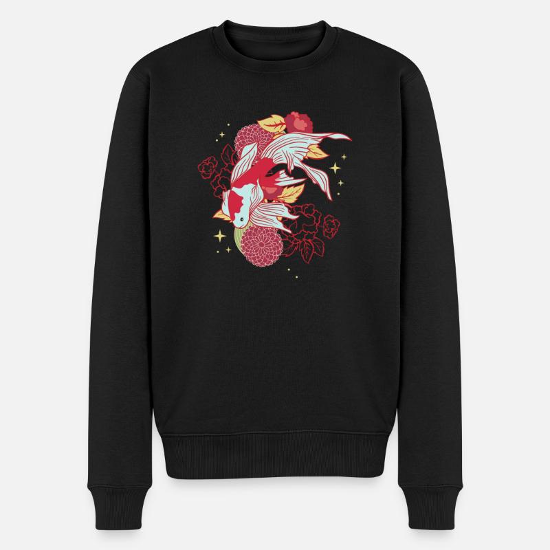 Koi Blumen Floral - Männer Premium Bio Pullover - Schwarz
