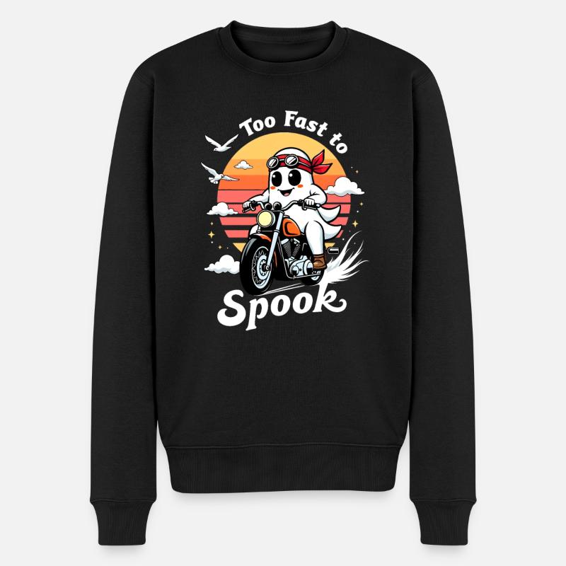 Too fast to spook - Geist auf Motorrad - Männer Premium Bio Pullover - Schwarz