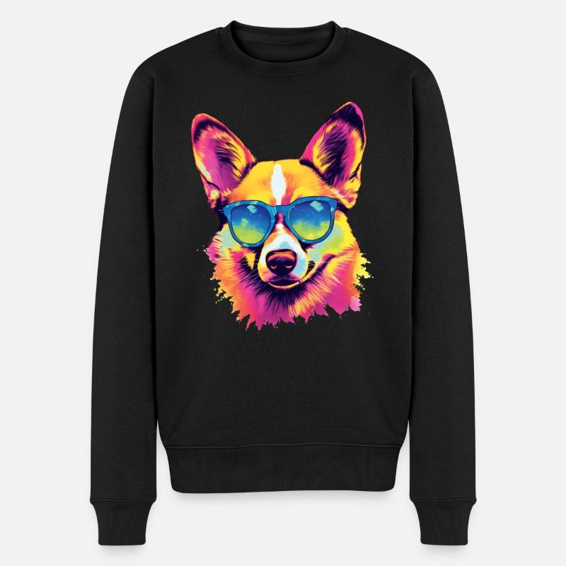 Chien Corgi portant des lunettes de soleil - Pull Premium bio Homme - noir
