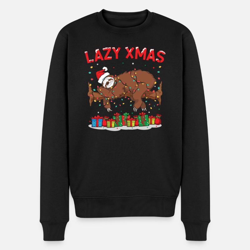 Faultier Weihnachten - Männer Premium Bio Pullover - Schwarz