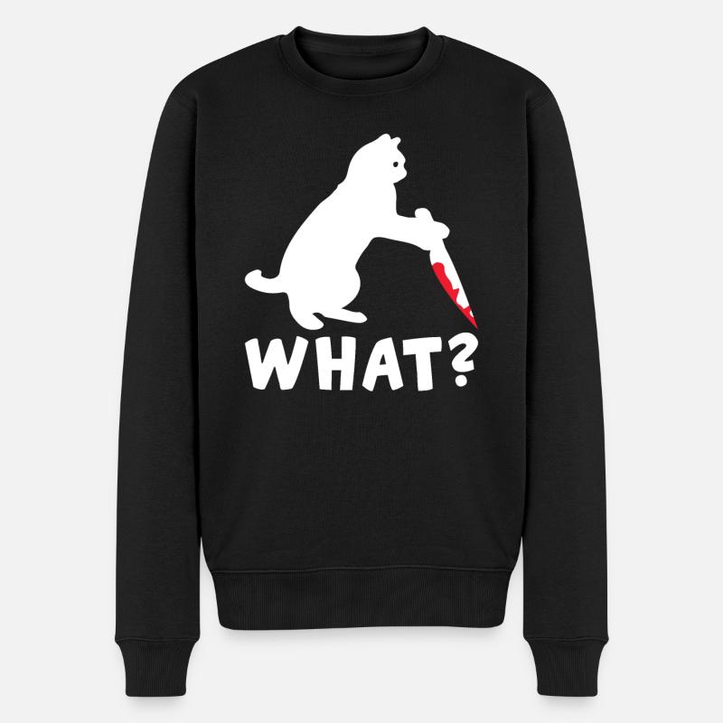 Katze Katzen Spruch lustig Messer - Männer Premium Bio Pullover - Schwarz