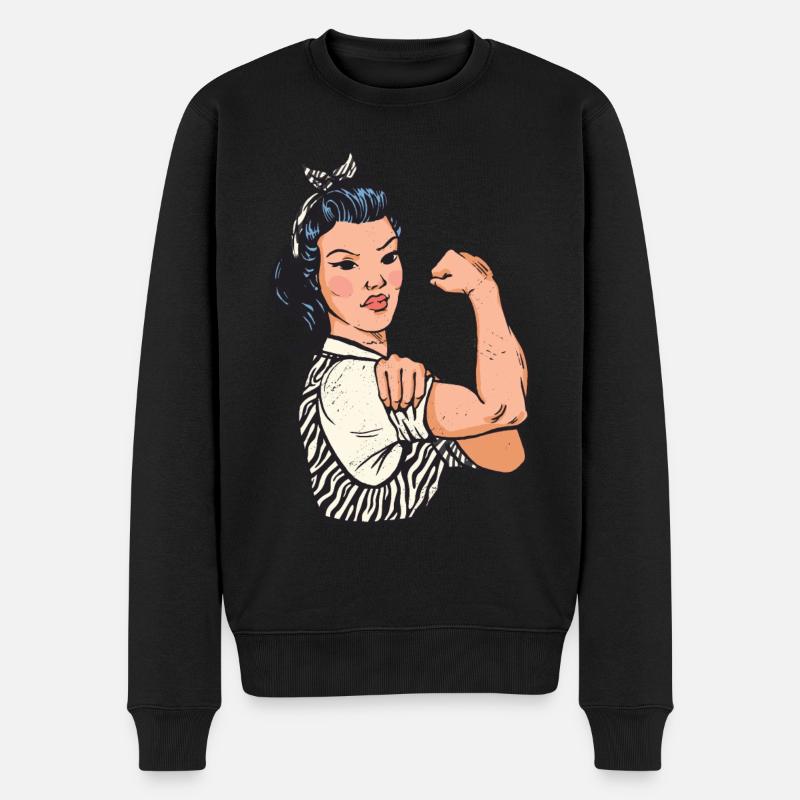 Starke Frau Flexing - Männer Premium Bio Pullover - Schwarz