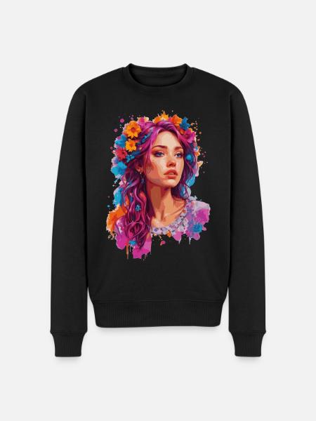 Mädchen mit Blumen 🌸 - Männer Premium Bio Pullover - Schwarz