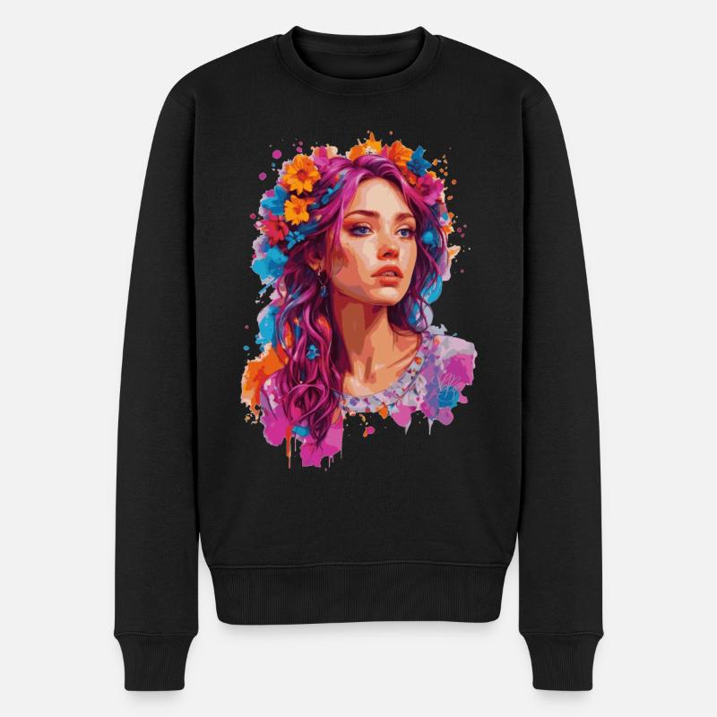 Fille aux fleurs 🌸 - Pull Premium bio Homme - noir