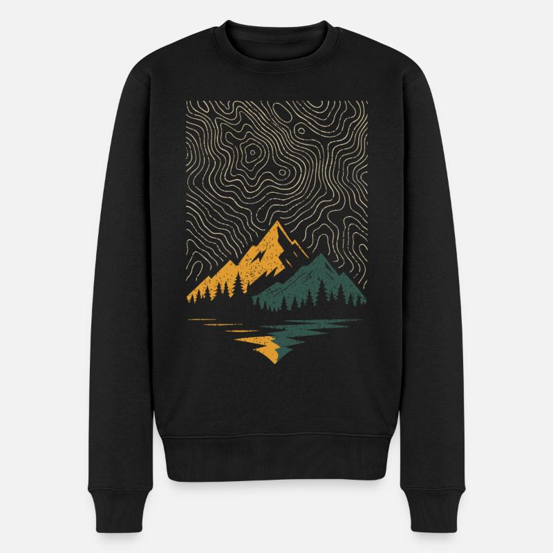 Höhenlinien Vintage - Topographische Karte Berge - Männer Premium Bio Pullover - Schwarz