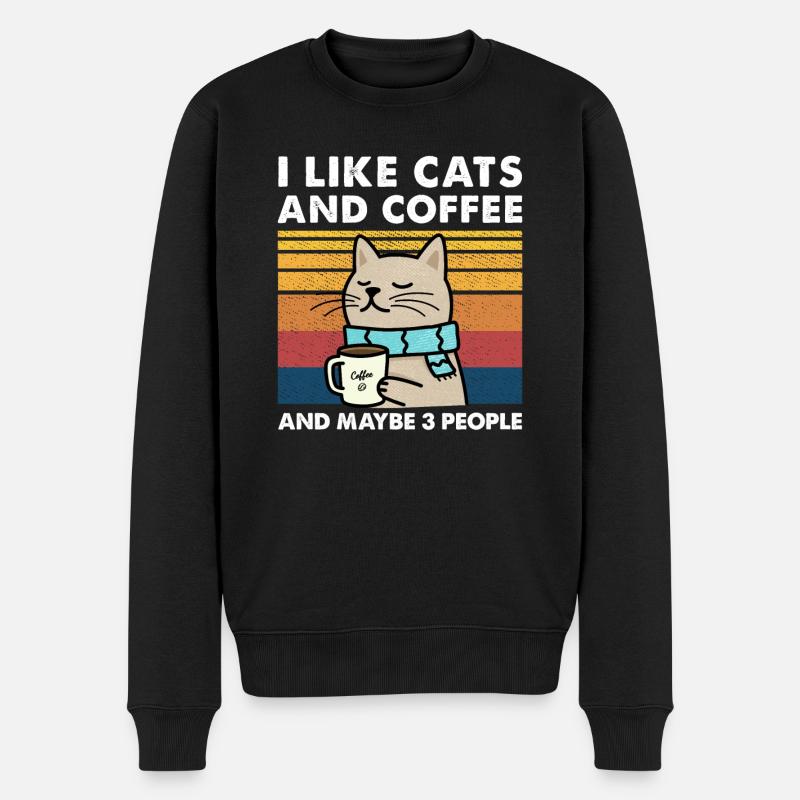 Ich mag Katzen und Kaffee und vielleicht 3 Leute - Männer Premium Bio Pullover - Schwarz