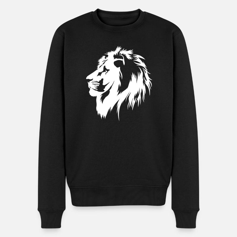 Löwenportrait (weiß) - Männer Premium Bio Pullover - Schwarz