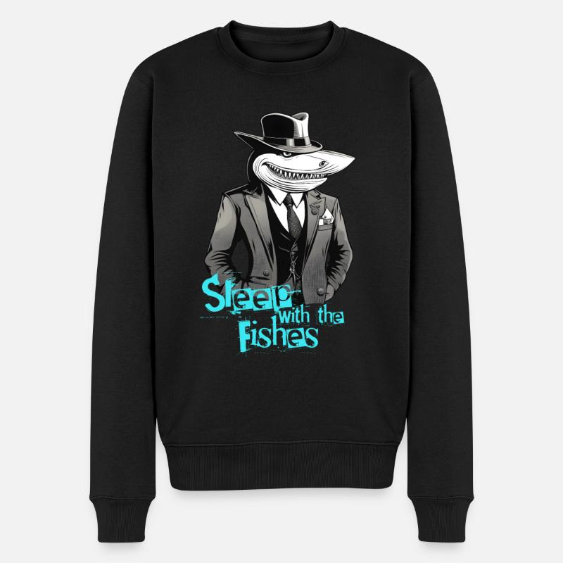 Schlafen Sie mit den Fischen - Männer Premium Bio Pullover - Schwarz
