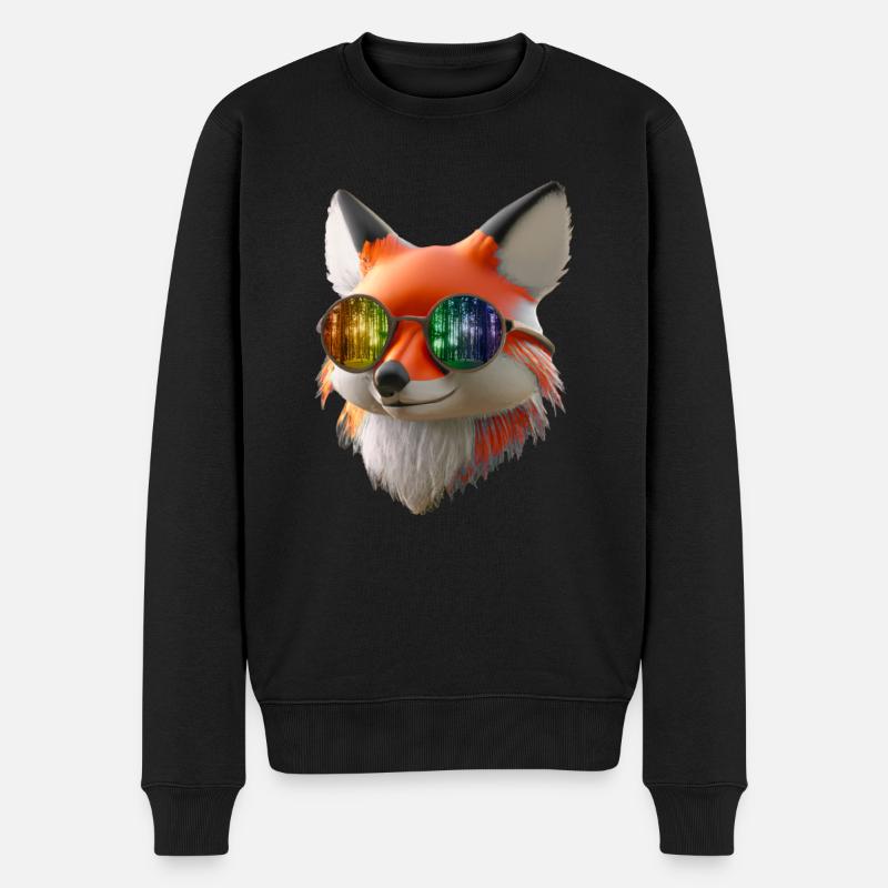 Fuchs Kopf mit Sonnenbrille - Männer Premium Bio Pullover - Schwarz
