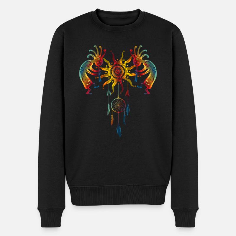 Kokopelli Duo - Power Sun Dreamcatcher 1 - Männer Premium Bio Pullover - Schwarz