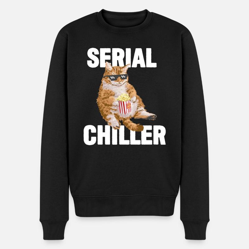 Faule Katze lustig - Serien-Chiller - Männer Premium Bio Pullover - Schwarz