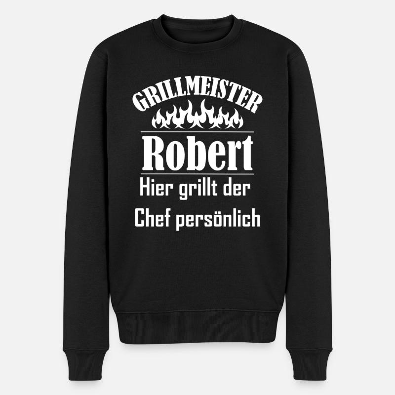 Grillmeister Robert lustiger Spruch - Männer Premium Bio Pullover - Schwarz