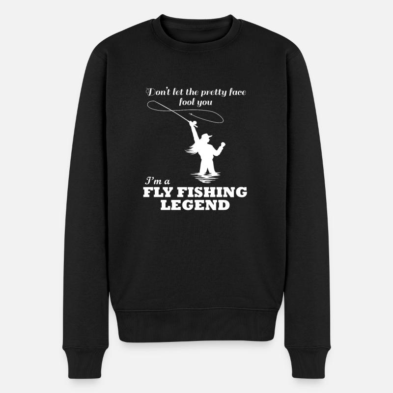 Fliegenfischen Mädchen Hobby Fisherwoman - Männer Premium Bio Pullover - Schwarz