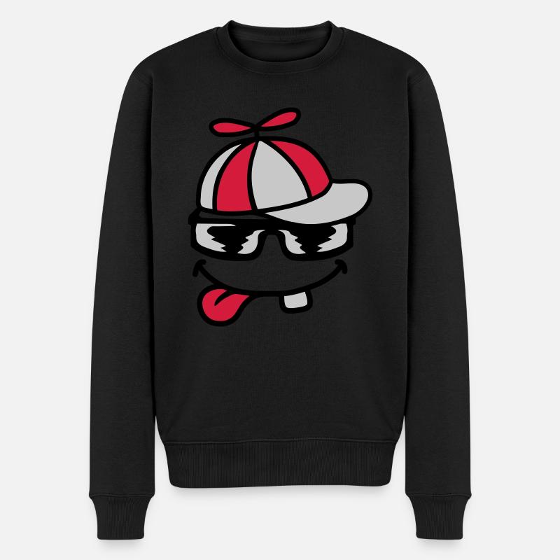 Comic Gesicht Propellermütze Windrad - Männer Premium Bio Pullover - Schwarz