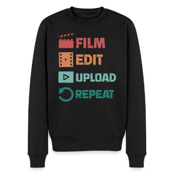 film edit upload repeat Design for a films - Männer Premium Bio Pullover - Schwarz - Vorne - Nico (187cm)