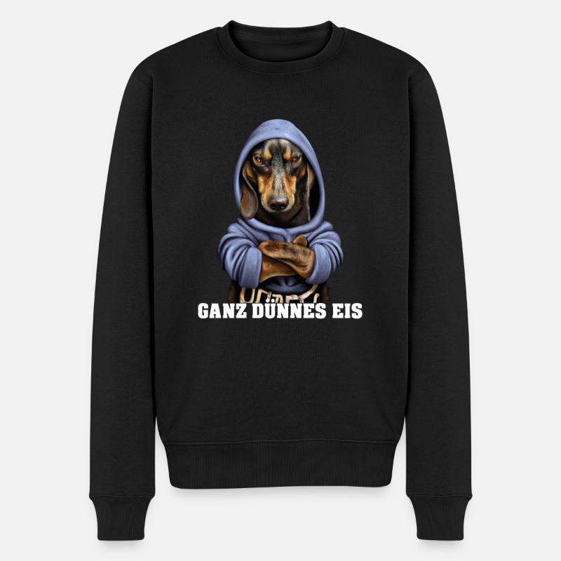 Ganz dünnes Eis Dackel Dachshund mit Hoodie - Männer Premium Bio Pullover - Schwarz