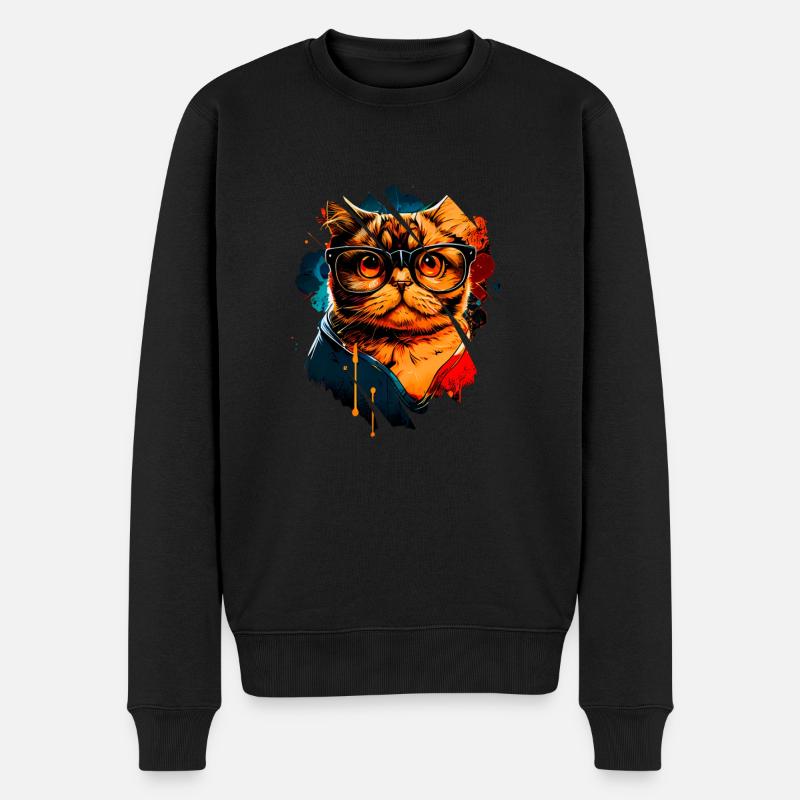Chat avec lunettes - Pull Premium bio Homme - noir