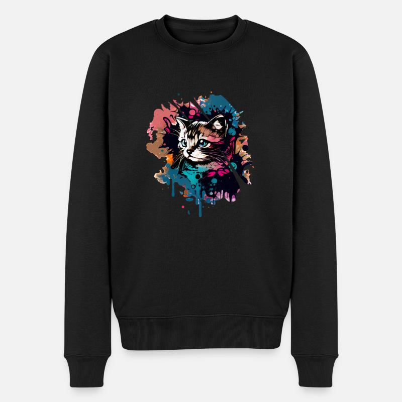 Aquarelle chat doux - Pull Premium bio Homme - noir