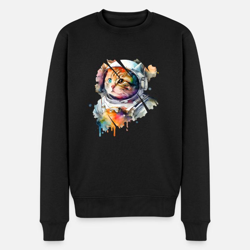 Astronautenkatze - Männer Premium Bio Pullover - Schwarz