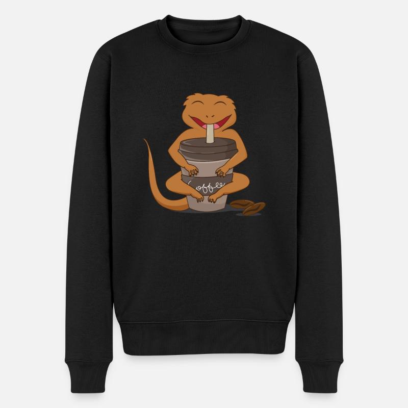 Süßer Haubengecko, Kaffee, Montag, müdes Büro - Männer Premium Bio Pullover - Schwarz