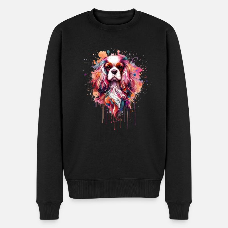 Chien cavalier parmi les couleurs - Pull Premium bio Homme - noir