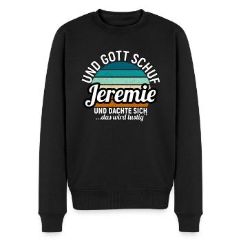 Jeremie - Männer Premium Bio Pullover - Schwarz - Vorne - Nico (187cm)