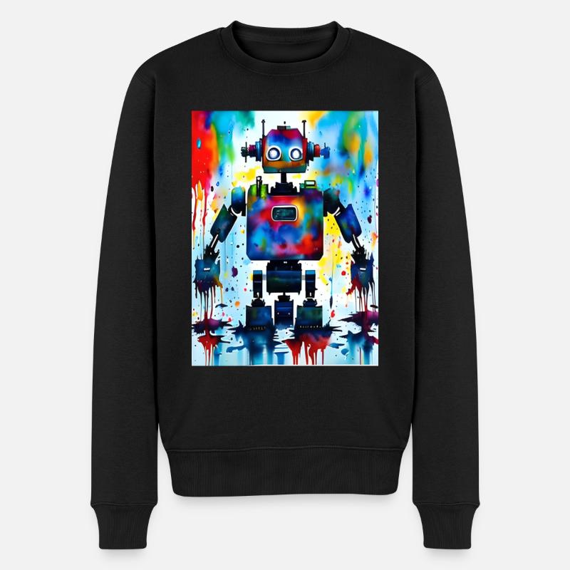Kunst Roboter Farbenfroh - Männer Premium Bio Pullover - Schwarz