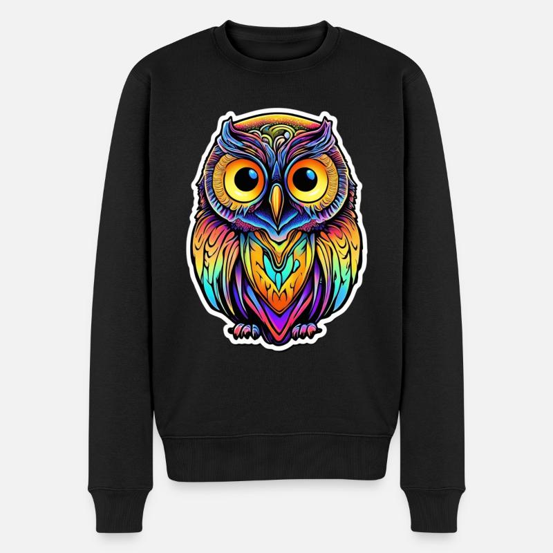 Psychedelic Owl - Männer Premium Bio Pullover - Schwarz