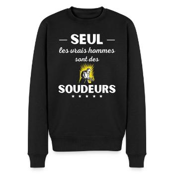 Seul les vrais hommes sont des soudeurs - Pull Premium bio Homme - noir - Devant - Nico (187cm)