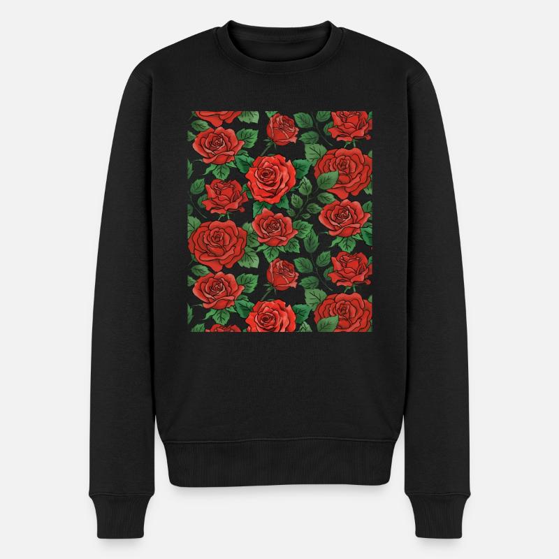 Motif Roses - Pull Premium bio Homme - noir
