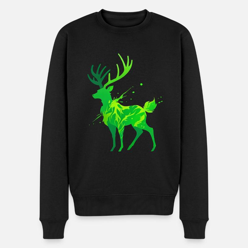 Grüner Hirsch Silhouette - Männer Premium Bio Pullover - Schwarz