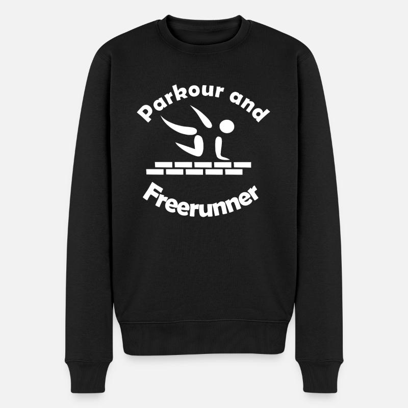 Parkour and Freerunning Strichmännchen springt - Männer Premium Bio Pullover - Schwarz