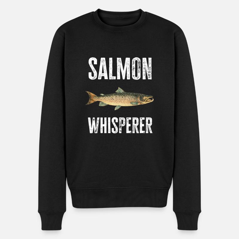 Lustiger Angler Spruch Fischen Lachs Flüsterer - Männer Premium Bio Pullover - Schwarz