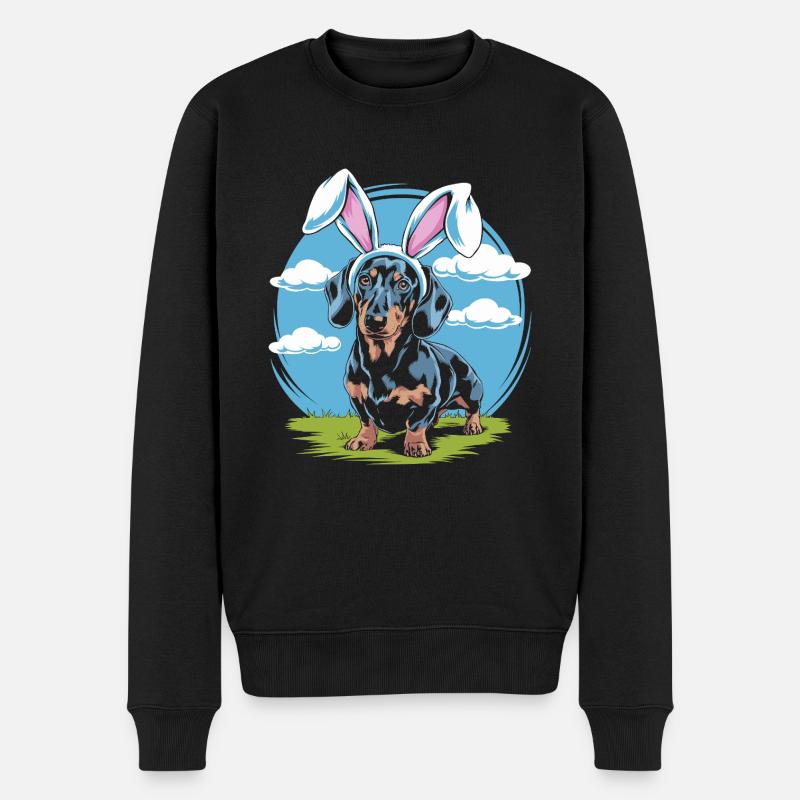 Lustiger Dackel mit Hasenohren - Männer Premium Bio Pullover - Schwarz