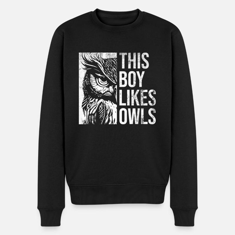 Junge mag süße Eulen, Wildtiere, Vögel, Waldtiere - Männer Premium Bio Pullover - Schwarz