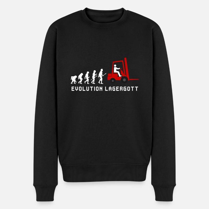 Evolution Lagergott Staplerfahrer Lustiges Stapler - Männer Premium Bio Pullover - Schwarz