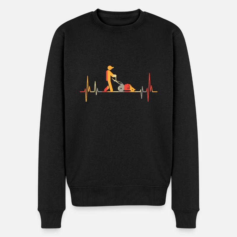 Retro Herzschlag Rasenmäher Gras Gärtner - Männer Premium Bio Pullover - Schwarz