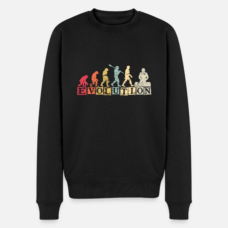 Evolution of man DJ Techno Vinyl Retro Vintage - Männer Premium Bio Pullover - Schwarz