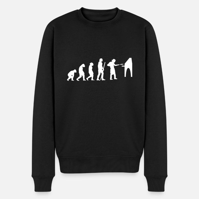 Human Evolution Pizza Delivery Guy Eating Pizza It - Männer Premium Bio Pullover - Schwarz