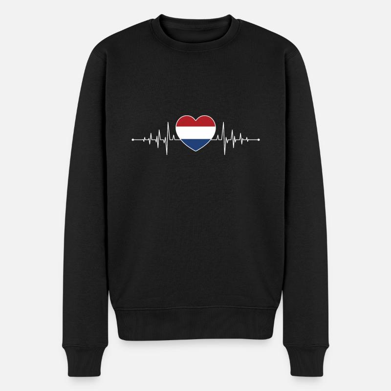 Niederlande Herzschlag Holland Flagge Holländer - Männer Premium Bio Pullover - Schwarz