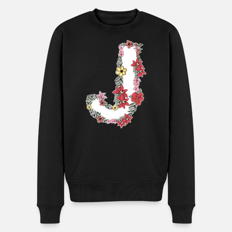 Lettre florale J - Pull Premium bio Homme - noir