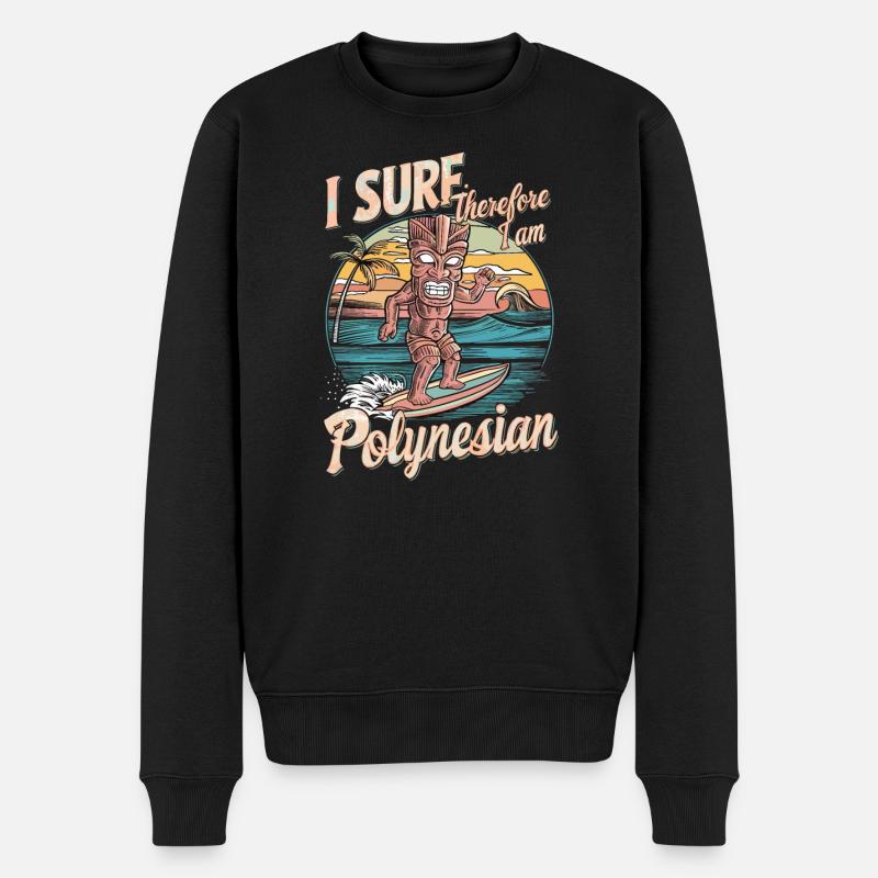Inspirierend Ich surfe, also bin ich Polynesier - Männer Premium Bio Pullover - Schwarz
