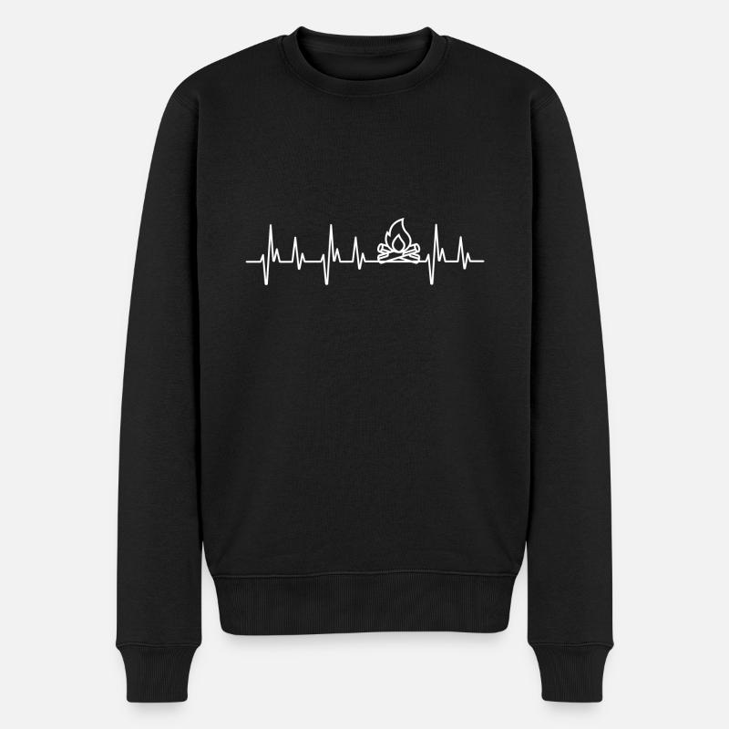 Heartbeat Fire Lagerfeuer Camping Feuer Herzschlag - Männer Premium Bio Pullover - Schwarz