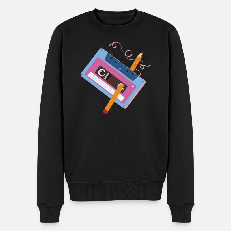 Retro Kasette - Männer Premium Bio Pullover - Schwarz