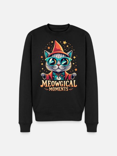 Meowgical Moments Whimsical Wizard Cat - Men's Premium Organic Jumper - black