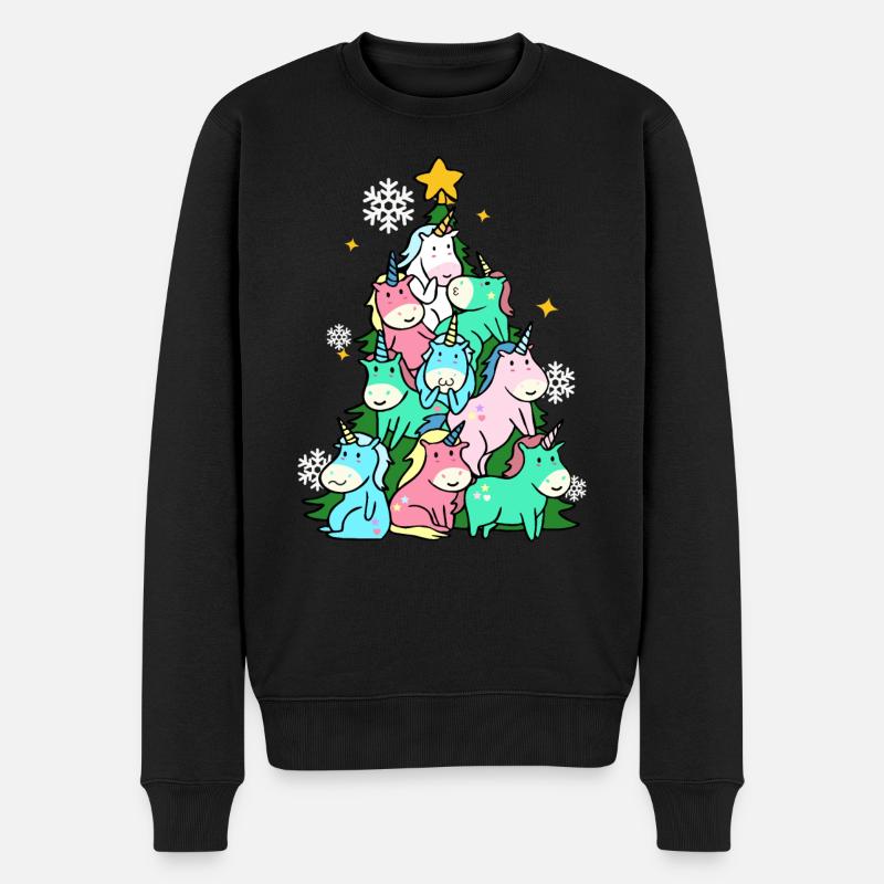 Einhorn-Tanne - Männer Premium Bio Pullover - Schwarz