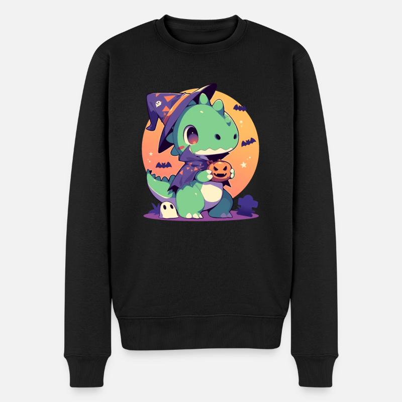 Niedlicher Halloween Dinosaurier - Männer Premium Bio Pullover - Schwarz