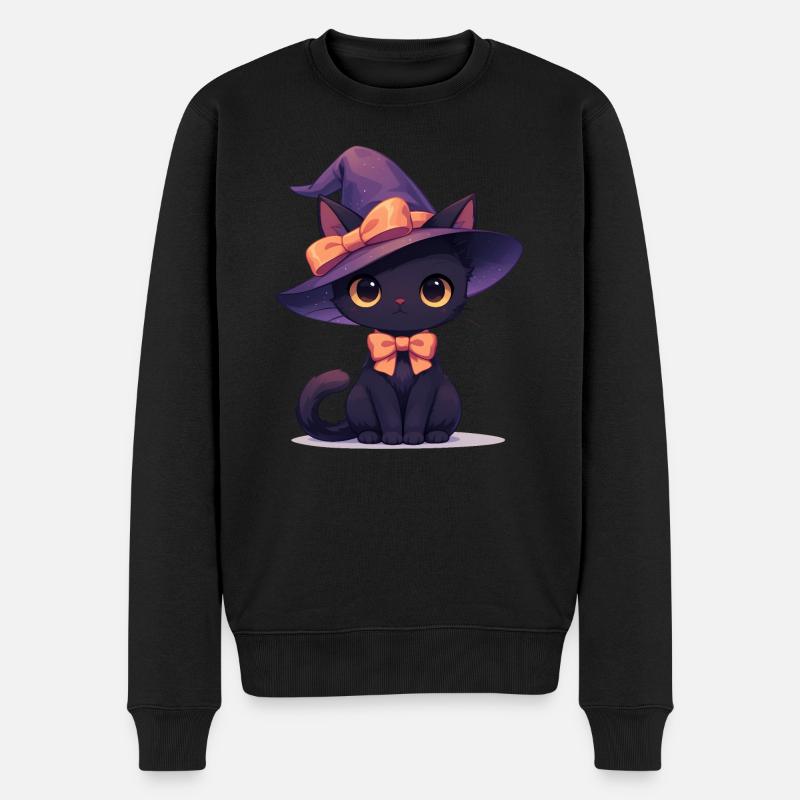 Mignon chat noir d’Halloween avec chapeau de sorcière - Pull Premium bio Homme - noir