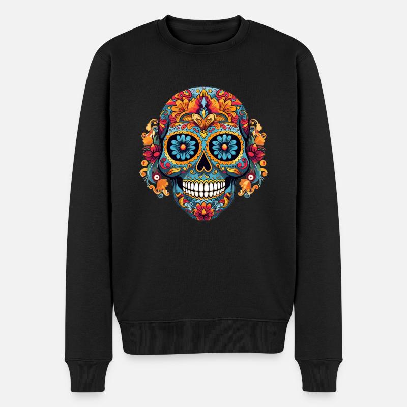 Mexikanischer Sugar Skull Totenkopf - Männer Premium Bio Pullover - Schwarz